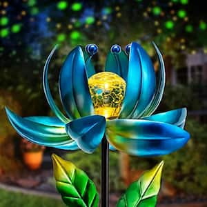 Solar Garden Lights Metal Flower Decor, Colorful Spinning Windmill Lotus Pathway Ligths