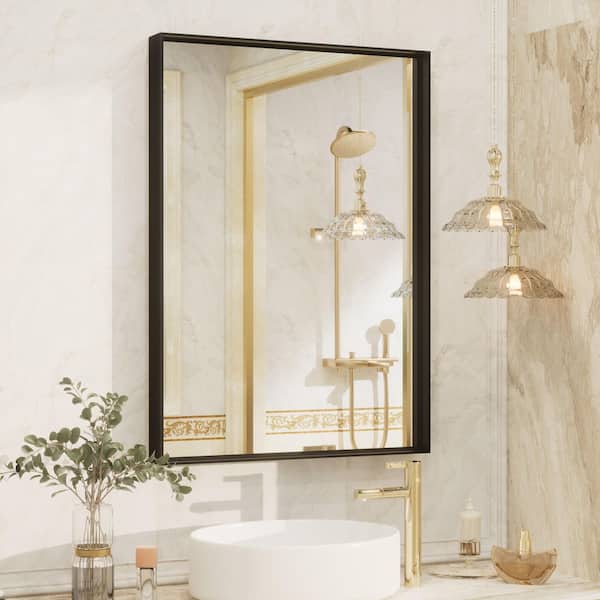 20 in. W x 28 in. H Rectangular Aluminum Alloy Framed and Tempered Glass Wall Bathroom Vanity Mirror in Matte Black
