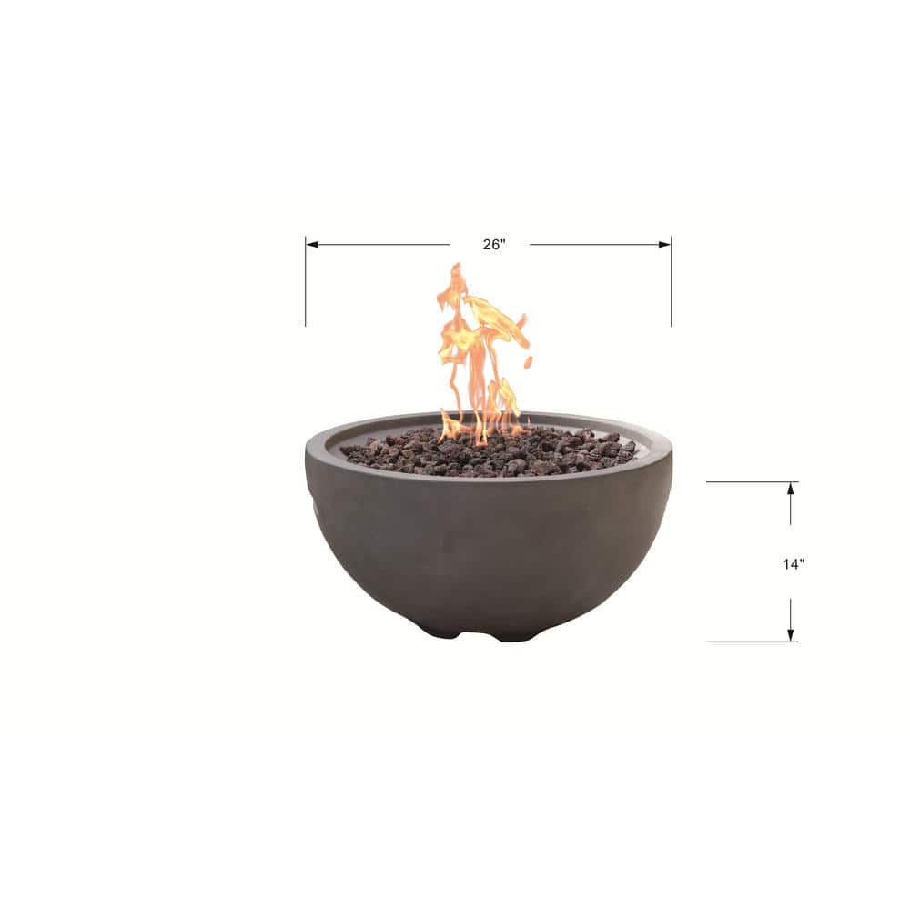 Gray Round Concrete Gas Fire Pit Table with Lava Rocks