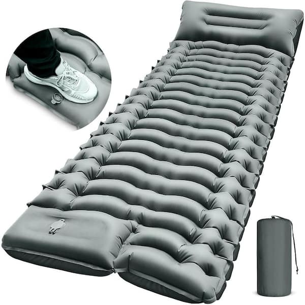 Unbranded Single Camping Sleeping Pad Nylon with Built-in Pillow ft. Pump Inflatable Sleeping Pad in Gray