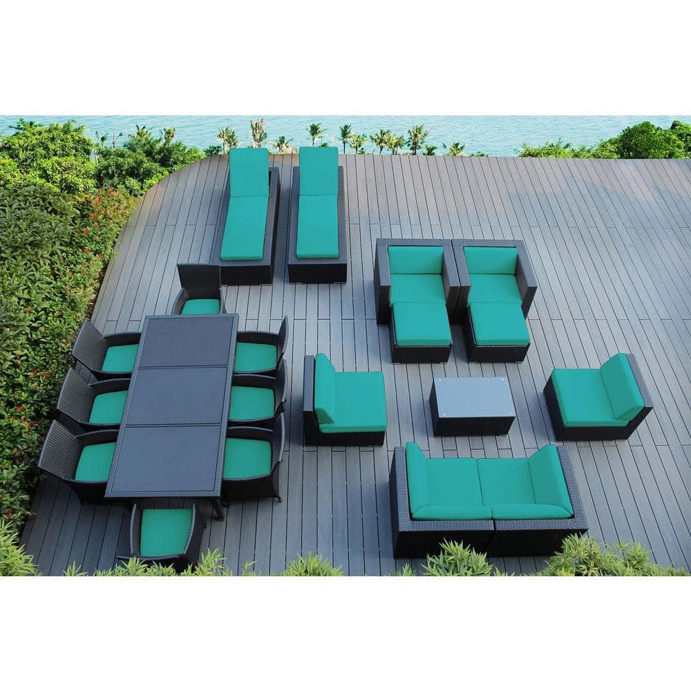 Black 20-Piece Wicker Patio Combo Conversation Set with Sunbrella Aruba Cushions