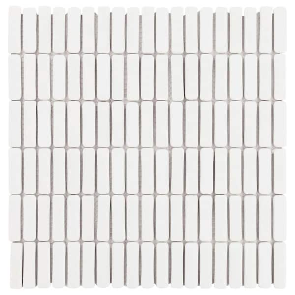 Nova White 4 in. x 0.23 in. Mini Brick Frosted Glass Mosaic Floor and Wall Tile Sample