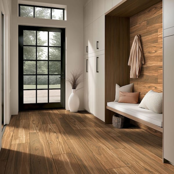 Kamani Koa Rectangle 9 in. x 47 in. Matte Brown Porcelain Wood Look Floor and Wall Tile (3.01 sq. ft./Each)