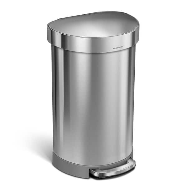 45L Semi-Round Liner Rim Step Kitchen Trash Can, Brushed Stainless Steel