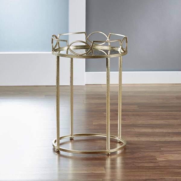 FirsTime 22.5 in. Satin Gold Lattice Edge Side Table