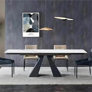 55.12 in. to 78.74 in. Rectangle White Sintered Stone Extendable Dining Table with Black Carbon Steel Base (Seats-8)