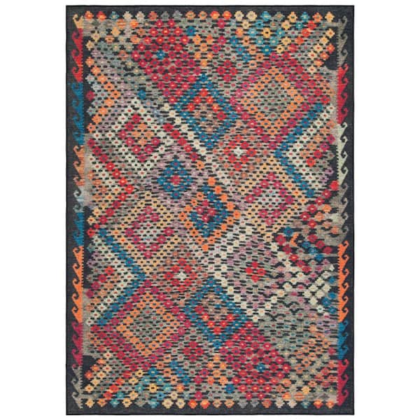 SAFAVIEH Journey Charcoal/Red 4 ft. x 6 ft. Machine Washable Ikat Area Rug