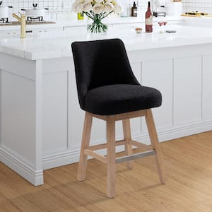 26 in. Stain Resistant Boucle Fabric Upholstered Cushioned Counter Height Bar Stool with 360° Swivel Wood Frame in Black