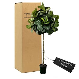 Handmade 6 .5 ft. Artificial Topiary Fig Tree in Home Basics Starter Pot Made with Real Wood and Moss Accents