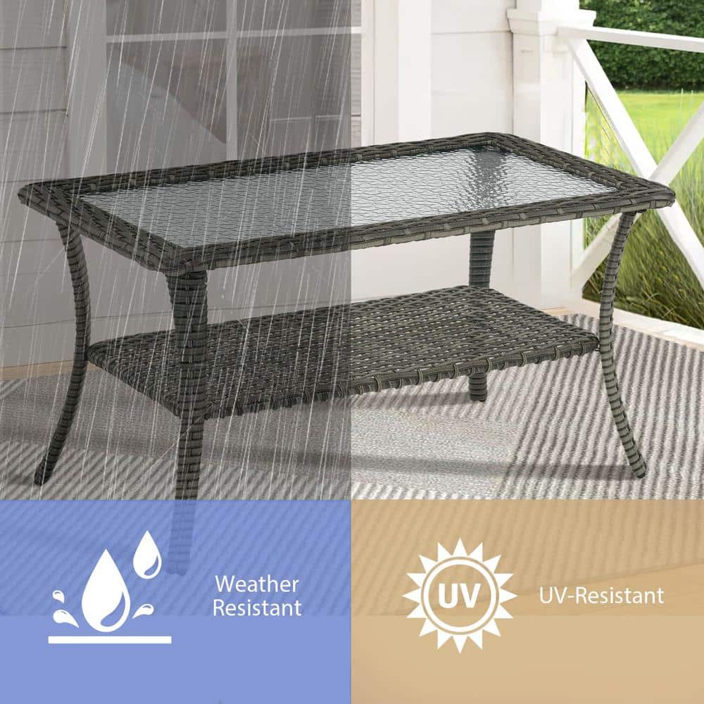 Gray Powder-Coated Steel and Glass Outdoor Cocktail Table