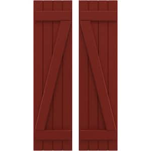 14 in. W x 65 in. H Americraft 4 Board Exterior Real Wood Joined Board and Batten Shutters with Z-Bar Pepper Red