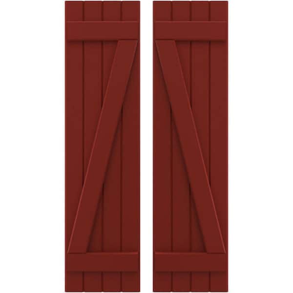 Ekena Millwork 14-in W x 73-in H Americraft 4 Board Exterior Real Wood Joined Board and Batten Shutters w/Z-Bar Pepper Red