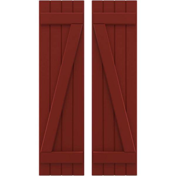 Ekena Millwork 14 in. W x 77 in. H Americraft 4 Board Exterior Real Wood Joined Board and Batten Shutters with Z-Bar Pepper Red