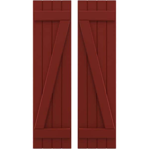 Ekena Millwork 14 in. W x 82 in. H Americraft 4-Board Exterior Real Wood Joined Board and Batten Shutters with Z-Bar in Pepper Red