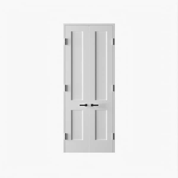 RESO 44 in. x 96 in. Bi-Parting Solid Core Primed White Composite Wood Double Pre-hung interior French Door Polished Nickel