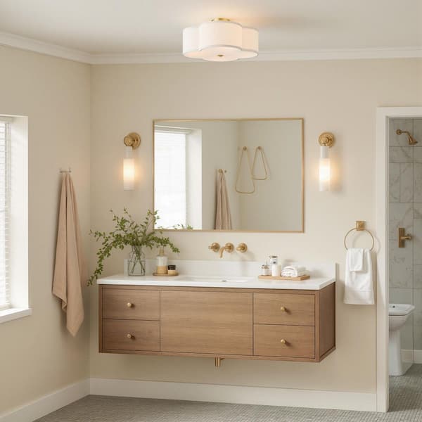 16 in. 4-Light Gold Semi Flush Mount Ceiling Light Fixture with Clover Fabric Shade, Acrylic Diffuser and E26 Bases