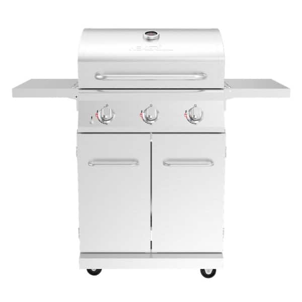 3-Burner Propane Gas Grill in Stainless Steel with Side Burner