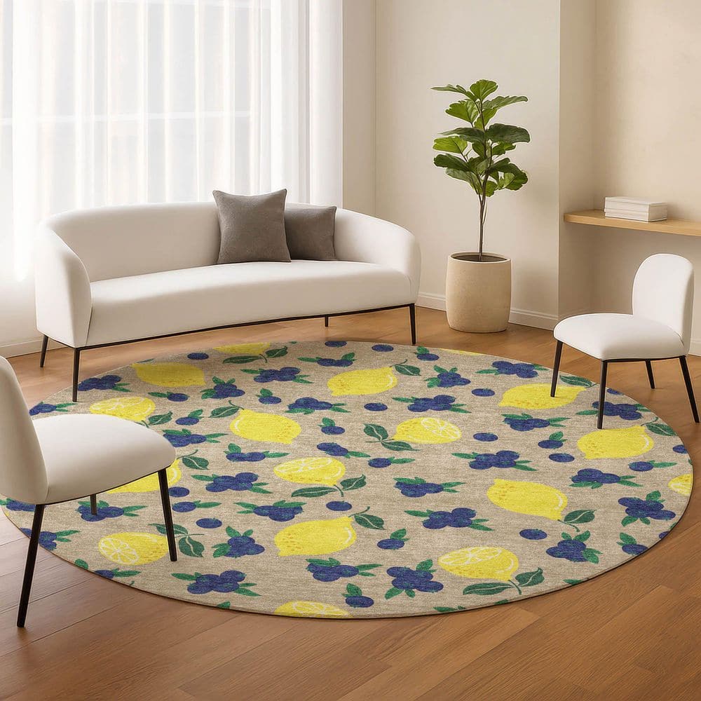 Chantille Machine Washable Indoor/Outdoor Abstract ACN2354 Putty 8 ft. x 8 ft. Round Rug price history on PriceWatchPro