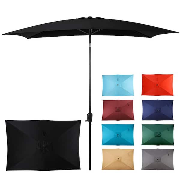 Sun-Ray 6.6 ft. x 9.8 ft. Rectangular Steel Market Patio Umbrella in Black