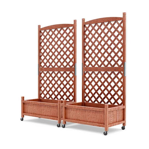 Garvee 29.5 in. x 13 in. x 61.4 in. Wooden Raised Garden Bed in Brown with Adjustable Trellis & Wheels (2 Count)