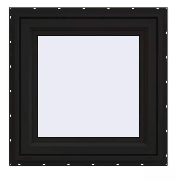 JELD-WEN 24 in. x 24 in. V-4500 Series Black Exterior/White Interior FiniShield Vinyl Right-Handed Casement Window w/Mesh Screen