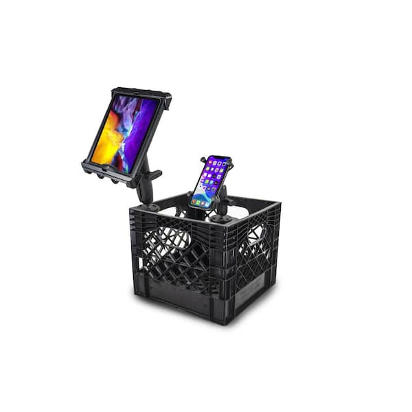 AutoExec Milk Crate Vehicle and Mobile Office Work Station with Phone Mount, Tablet Mount and Power Inverter