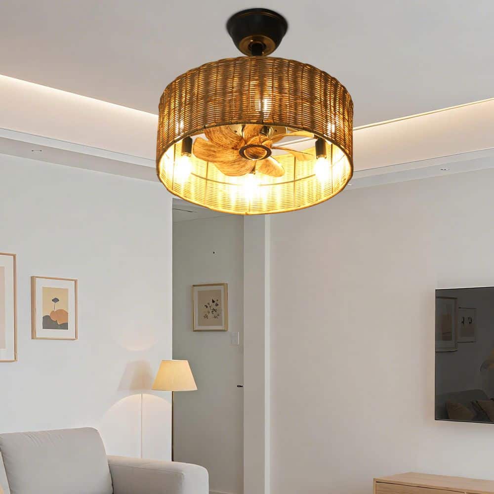 Keazile 18'' Vintage Style Brown 7-Blade Rattan Ceiling Fan