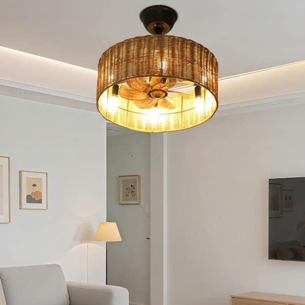Keazile 18'' Vintage Style Brown 7-Blade Rattan Ceiling Fan