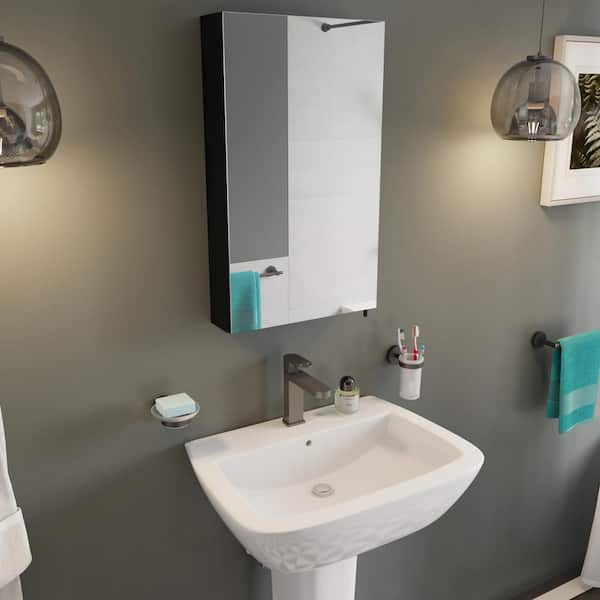 Croydex Dawley 16 in. W x 26 in. H Rectangular Black Steel Surface Mount Bathroom Medicine Cabinet with Mirror