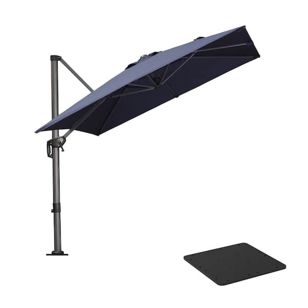 PURPLE LEAF 8 ft. Square Aluminum Outdoor Patio Cantilever Umbrella 360-Degree Rotation Umbrella with Base Plate, Navy Blue
