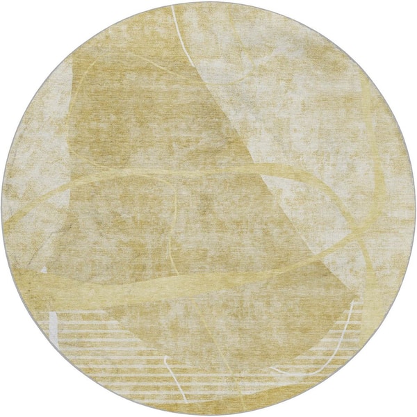 Dream Shag Premium Machine Washable Abstract ADS805 Wheat 8 ft. x 8 ft. Round Rug