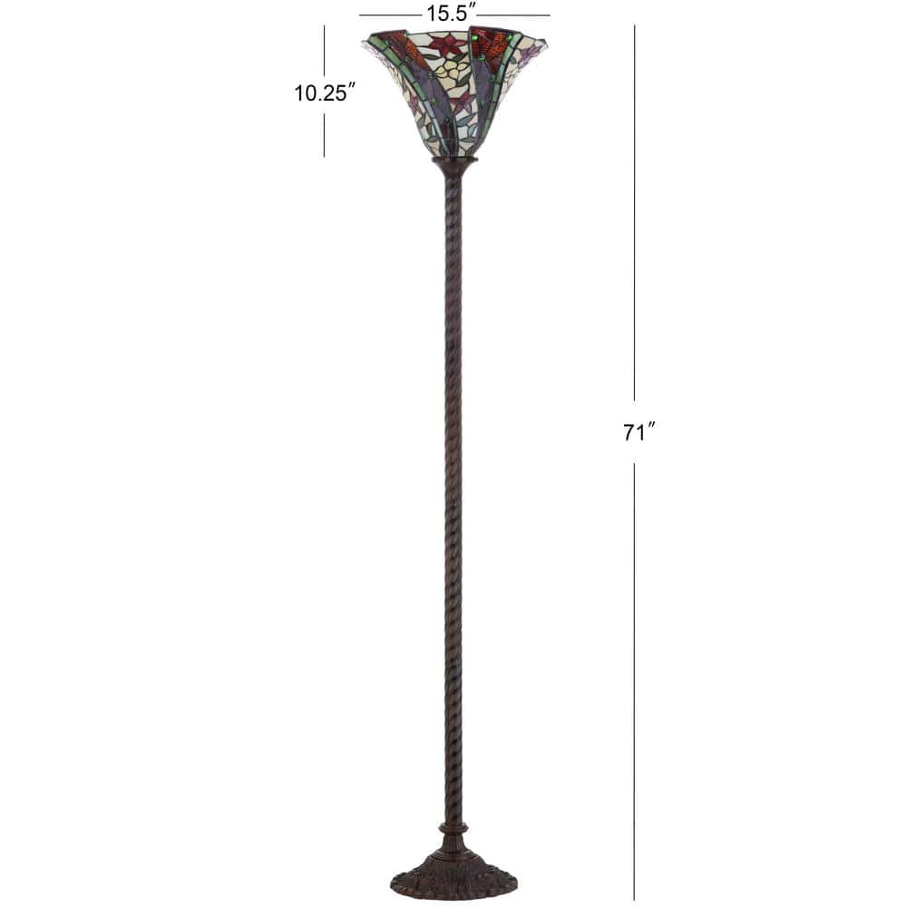 Williams 71" Bronze Torchiere with Stained Glass Shade