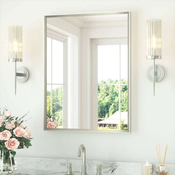 24 in. W x 32 in. H Rectangle Aluminum Framed Wall Bathroom Vanity Mirror in Brushed Nickel