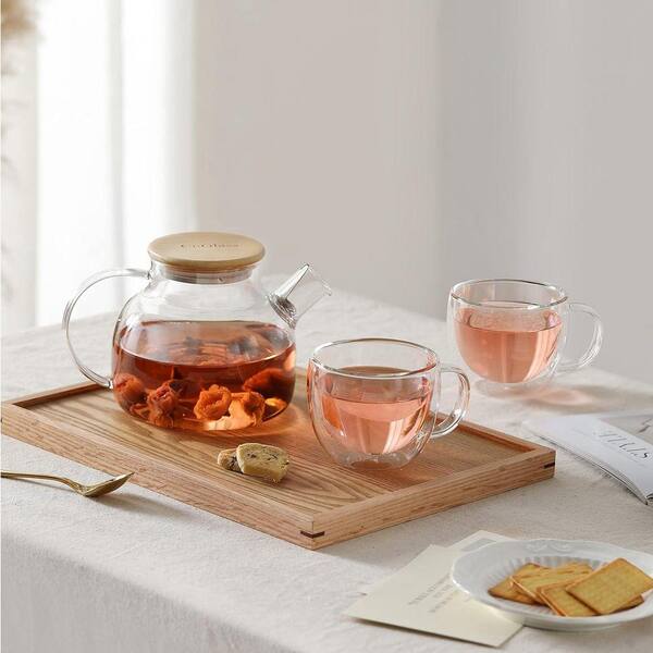 Lynzavix 4-Cup Clear Glass Stovetop Safe Teapot Borosilicate Loose Leaf  Blooming Tea Maker with Removable Filter Spout KDPH0051073