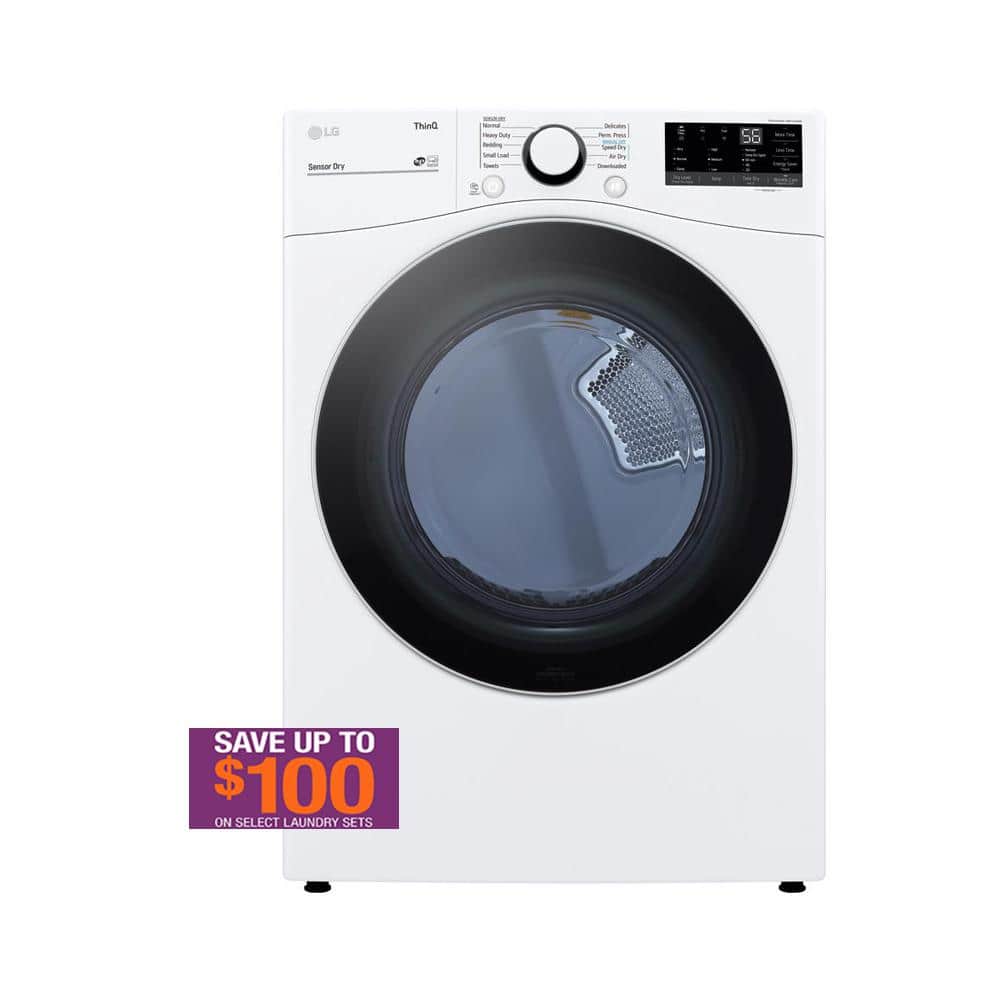 LG 7.4 cu. ft. Large Capacity vented Smart Stackable Electric Dryer with Sensor Dry in White