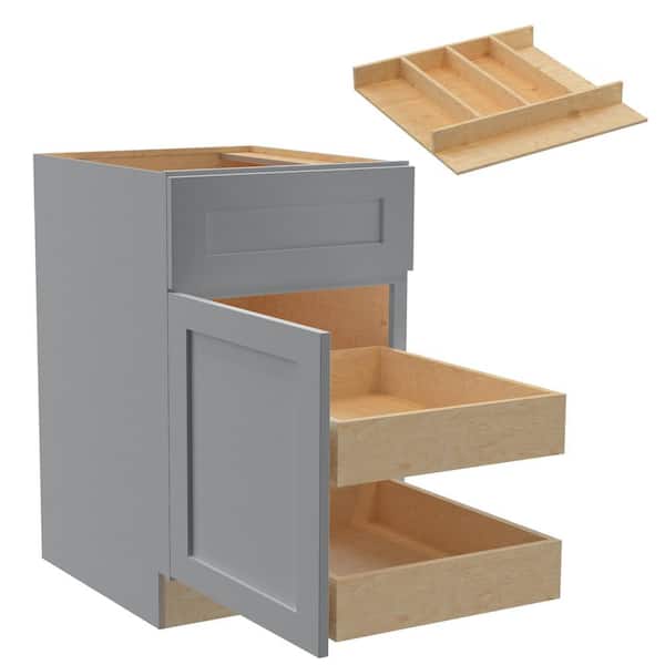 Newport 21 in. W x 24 in. D x 34.5 in. H Assembled Plywood Base Kitchen Cabinet in Pearl Gray with Knife Block LH