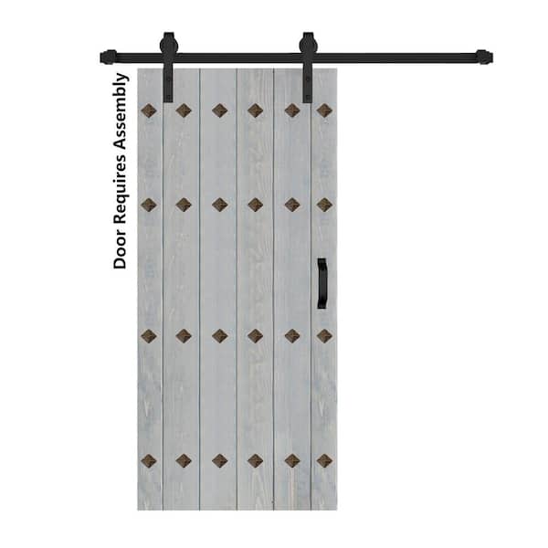 ISLIFE Mid-Century New Style 36 in. x 84 in. French Gray Finished Solid Wood Sliding Barn Door with Hardware Kit