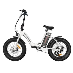 20 in. Folding Electric Bike Eike Bicycle 500W Motor With 36V/13Ah Li-Battery Beach Snow Bicycle in White