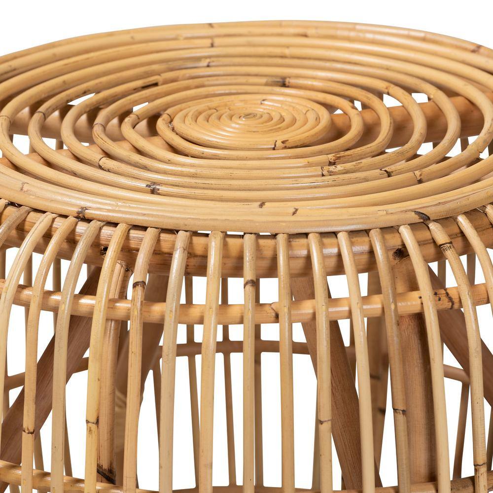 Tropical Oasis Natural Rattan Round End Table with Bamboo Accents