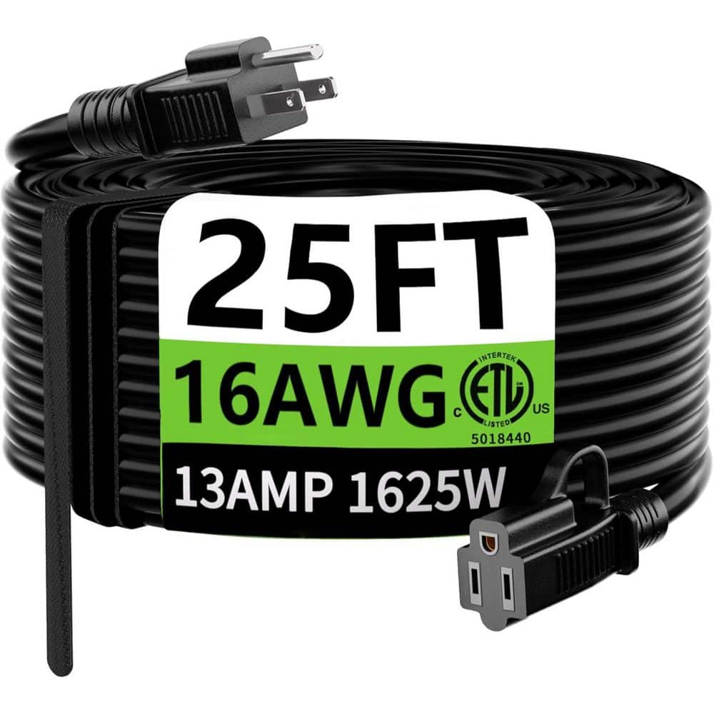 25 ft. 16/3 Heavy Duty Indoor/Outdoor Extension Cord with Tri-Tap and Lighted End, 13A 1625W 16AWG SJTW 3 Prong, Black price history on PriceWatchPro