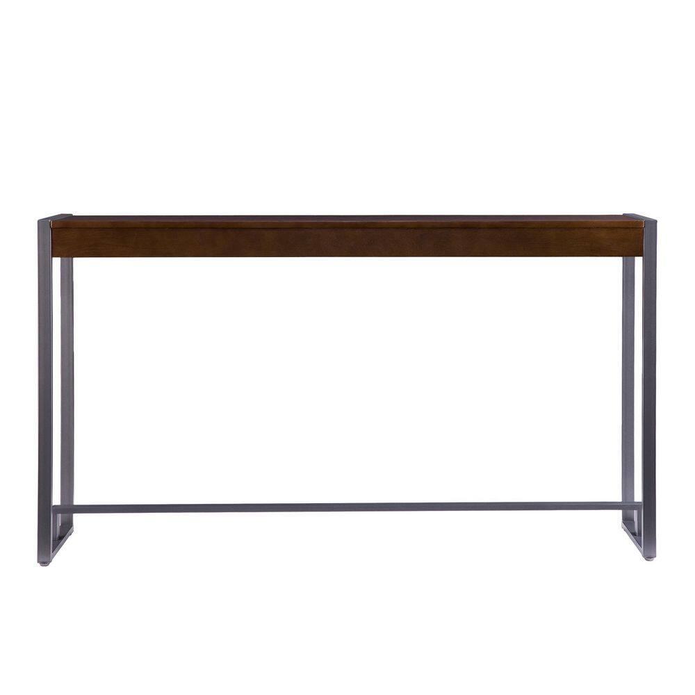 Macen 54" Tobacco and Gunmetal Console Table with Storage