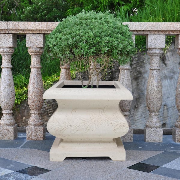 21.25 in. Aged White Square Cast Stone Fiberglass Bombe Planter