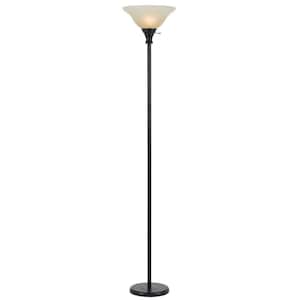71 in. Bronze 1 Dimmable (Full Range) Torchiere Floor Lamp for Living Room with Glass Dome Shade