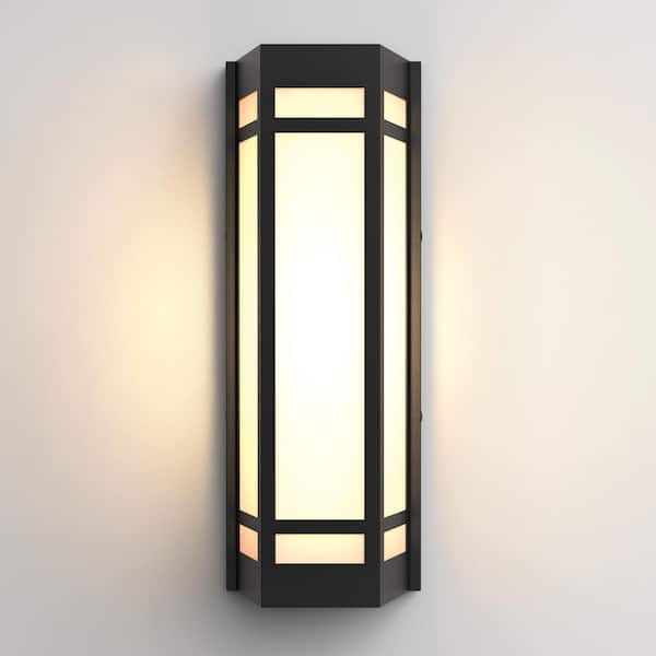 Washington 15 in. Black Hardwired LED Outdoor Wall Lantern Sconce with RGB Color Changing Dimmable LED