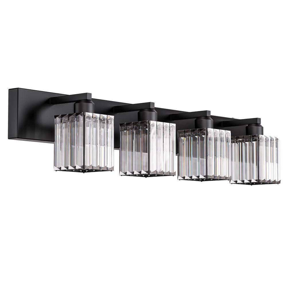 32 in. 4-Light Modern Crystal Black Bathroom Integrated LED Vanity Light Fixture with Clear Glass Shades price history on PriceWatchPro