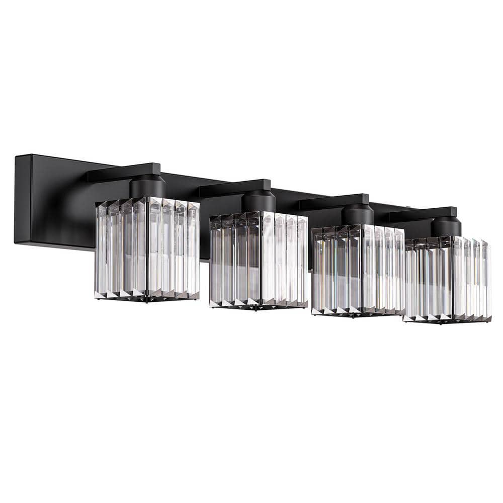 32 in. 4-Light Elegant Crystal Bathroom Vanity Light Fixture, Black Finish with Clear Glass Shades price history on PriceWatchPro