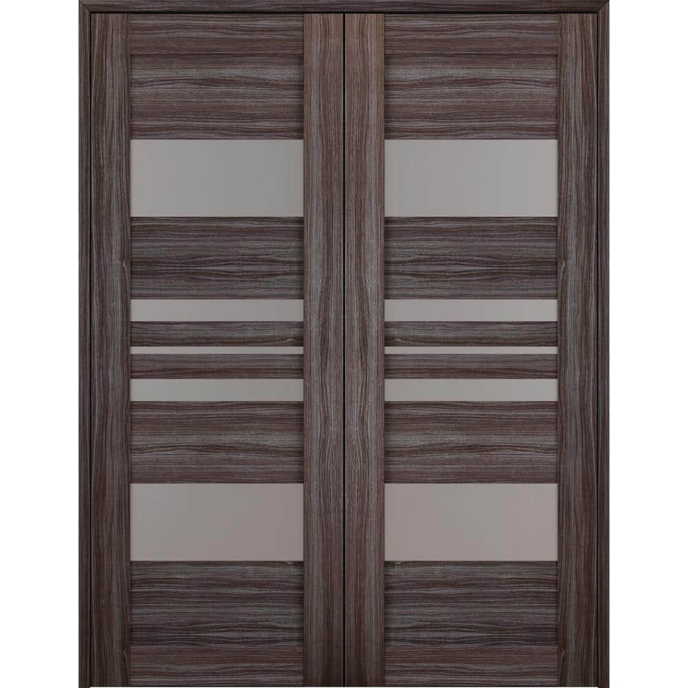 "Romi 36"" x 84"" Both Active 5-Lite Frosted Glass Gray Oak Wood Composite Double Prehung French Door" price history on PriceWatchPro