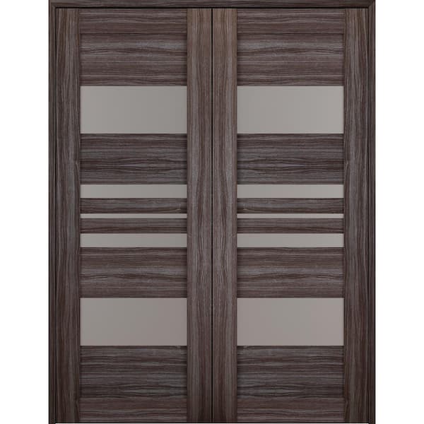 Belldinni Romi 48 in. x 84 in. Both Active 5-Lite Frosted Glass Gray Oak Wood Composite Double Prehung French Door