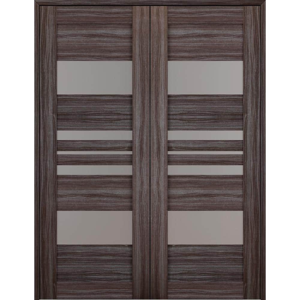 Belldinni Romi 48 in. x 95.25 in. Both Active 5-Lite Frosted Gray Oak Wood Composite Double Prehung French Door, Brown/Gray Oak -  313171