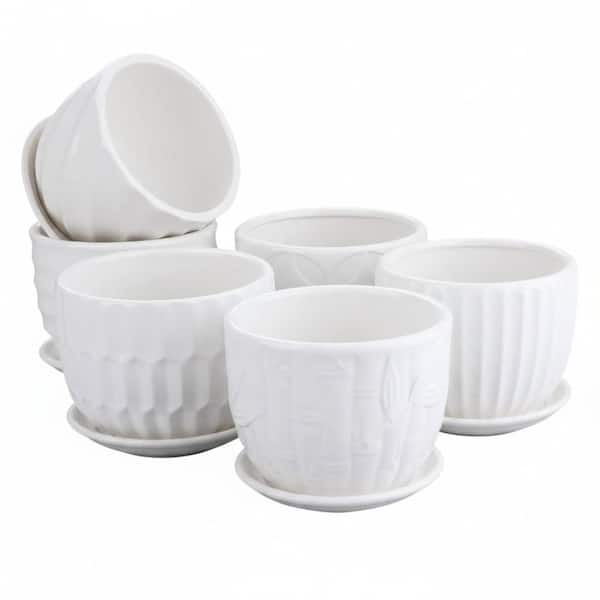 4 Inch White Cylinder Ceramic Planters with Saucer, Mini Succulent Pots ...